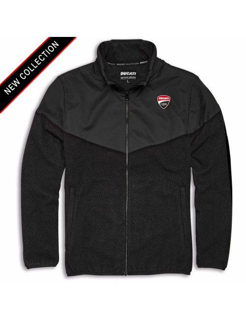 New Men's Ducati Racing Fleece Jacket – Embroidered, Full Zip, Black (Regular Fit)